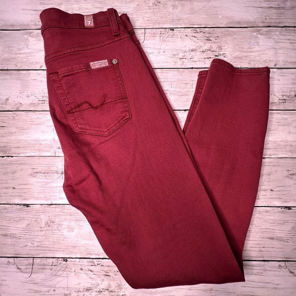 7 for all mankind high waist ankle skinny in merlot 26